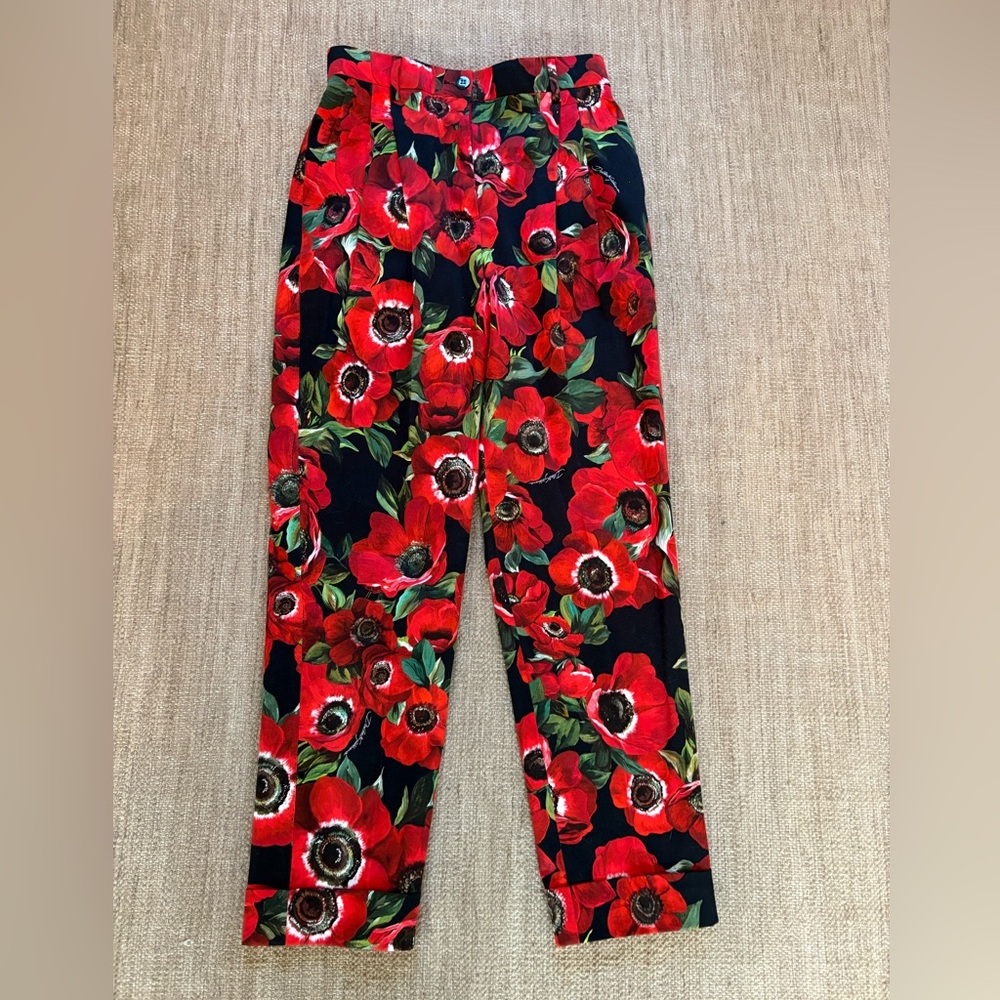 Dolce & Gabbana Red and Black Anemone Trousers Size 40